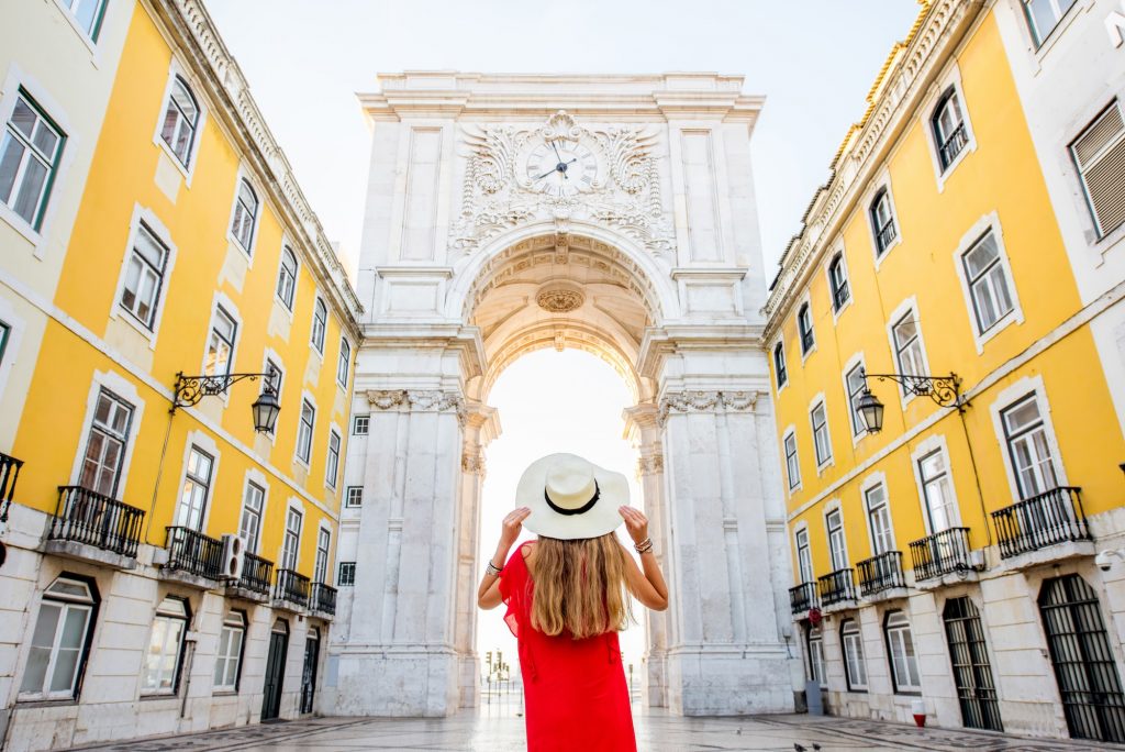 Woman traveling in Lisbon, Portugal